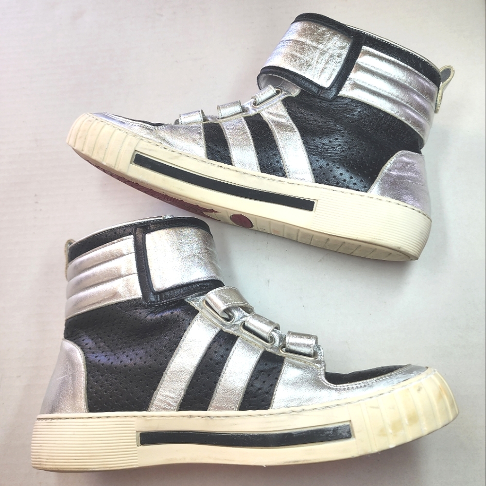🌸Alessandro Dell'Acqua Mens High-Top Sneakers‎ in Black and Silver, Size 44,
